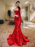 Mermaid Sweetheart Satin Long Red Prom Dress Evening Dress Formal Dress SD2137
