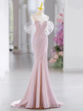 Mermaid Spaghetti Straps Pink Long Prom Dress Evening Dress Formal Dress SD2138