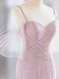 Mermaid Spaghetti Straps Pink Long Prom Dress Evening Dress Formal Dress SD2138