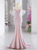 Mermaid Spaghetti Straps Pink Long Prom Dress Evening Dress Formal Dress SD2138