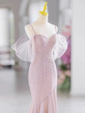 Mermaid Spaghetti Straps Pink Long Prom Dress Evening Dress Formal Dress SD2138