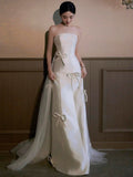 Mermaid Strapless White Satin Long Wedding Dresses Bridal Dress SD2144