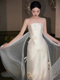 Mermaid Strapless White Satin Long Wedding Dresses Bridal Dress SD2144