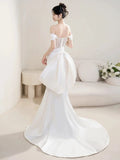 Mermaid Off The Shoulder White Satin Long Wedding Dresses Bridal Dress SD2145
