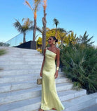 Sheath One Shoulder Long Yellow Prom Dress Evening Dress Formal Dress SD2159