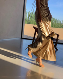 Mermaid Straps Neckline Champagne Satin Long Prom Dress Evening Dress Formal Dress SD2175