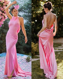 Mermaid Halter Pink Backless Prom Dress Evening Dress Formal Dress SD2178