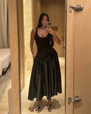 A line Straps Ankle Length Black Prom Dress Evening Dress Formal Dress SD2185