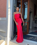 Mermaid Strapless Neckline Red Long Prom Dress Evening Dress Formal Dress SD2187