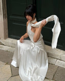 Mermaid High Neckline White Party Dress Long Prom Dresses SD2191