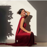 Mermaid Spaghetti Straps Floor Length Red Prom Dress Evening Dress Formal Dress With Ribbon SD2194