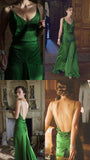 A Line Spaghetti Straps Green Chiffon Prom Dress Evening Dress Formal Dress SD2195