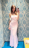 Mermaid Strapless Pink Lace Long Prom Dress Evening Dress Formal Dress SD2197