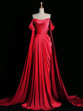A Line Off The Shoulder Satin Prom Dresses Long Evening Gown Formal Party Dress SD2199
