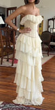A-Line Strapless Chiffon Long Prom Dresses Formal Evening Dress SD2205