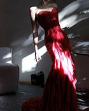 Mermaid Spaghetti Straps Chiffon Long Prom Dresses Formal Evening Dress SD2207