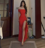 Mermaid Off The Shoulder Red Evening Dress Long Prom Dresses SD2213