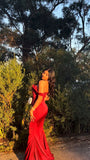 Mermaid Off The Shoulder Satin Red Prom Dresses Long Party Dress SD2219