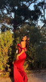 Mermaid Off The Shoulder Satin Red Prom Dresses Long Party Dress SD2219