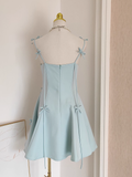 Ball Gown Straps Satin Blue Short Birthday Outfits 16th Birthday Dresses SD221