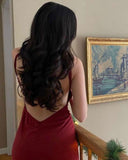 Mermaid Spaghetti Straps Satin Burgundy Prom Dresses Long Party Dress SD2223