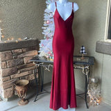 Mermaid Spaghetti Straps Satin Burgundy Prom Dresses Long Party Dress SD2223