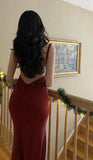 Mermaid Spaghetti Straps Satin Burgundy Prom Dresses Long Party Dress SD2223