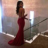 Mermaid Spaghetti Straps Satin Burgundy Prom Dresses Long Party Dress SD2226