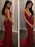 Mermaid Spaghetti Straps Satin Burgundy Prom Dresses Long Party Dress SD2228