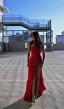 Mermaid Spaghetti Straps Red Satin Prom Dresses Long Party Dress SD2234