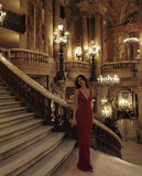 Mermaid Spaghetti Straps Sequin Burgundy Prom Dresses Long Party Dress SD2238