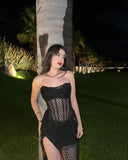 Mermaid Sweetheart Sequin Black Slit Prom Dresses Long Party Dress SD2247