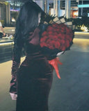 Mermaid Scoop Long Sleeves Burgundy Prom Dresses Party Dress SD2258