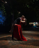 A Line Spaghetti Straps Red Backless Prom Dresses Long Party Dress SD2265