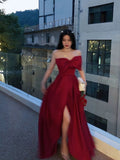 A Line Strapless Wine Red Slit Prom Dresses Long Party Dress SD2267