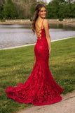 Mermaid Spaghetti Straps Burgundy Backless Prom Dresses Long Party Dress SD2270