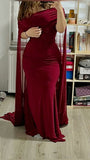 Mermaid Off The Shoulder Short Sleeves Burgundy Long Prom Dresses Party Dress SD2271
