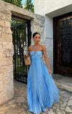 A Line Spaghetti Straps Blue Backless Prom Dresses Long Party Dress SD2272
