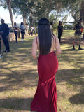 Mermaid Spaghetti Straps Burgundy Backless Prom Dresses Long Party Dress SD2274