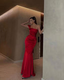 Mermaid One Shoulder Red Satin Prom Dresses Long Party Dress SD2276