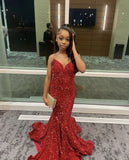 Mermaid Sweetheart Sequin Red Long Prom Dresses Party Dress SD2280