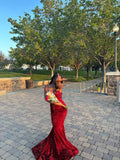 Mermaid Sweetheart Sequin Red Long Prom Dresses Party Dress SD2280