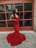Mermaid Sweetheart Sequin Red Long Prom Dresses Party Dress SD2280