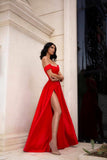 Mermaid Off The Shoulder Short Sleeves Red Long Prom Dresses Party Dress SD2281