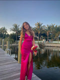 Mermaid Straps Pink Satin Prom Dresses Long Party Dress SD2285
