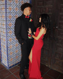 Mermaid Strapless Slit Red Prom Dresses Long Party Dress SD2286