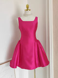 A line Straps Hot Pink Satin Short Homecoming Dresses Birthday Outfits SD228