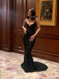 Mermaid Sweetheart Sequin Slit Black Long Prom Dresses Party Dress SD2291