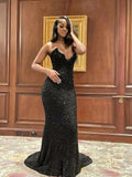 Mermaid Sweetheart Sequin Slit Black Long Prom Dresses Party Dress SD2291