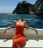 Mermaid Strapless Rust Red Lace Prom Dresses Long Party Dress SD2296